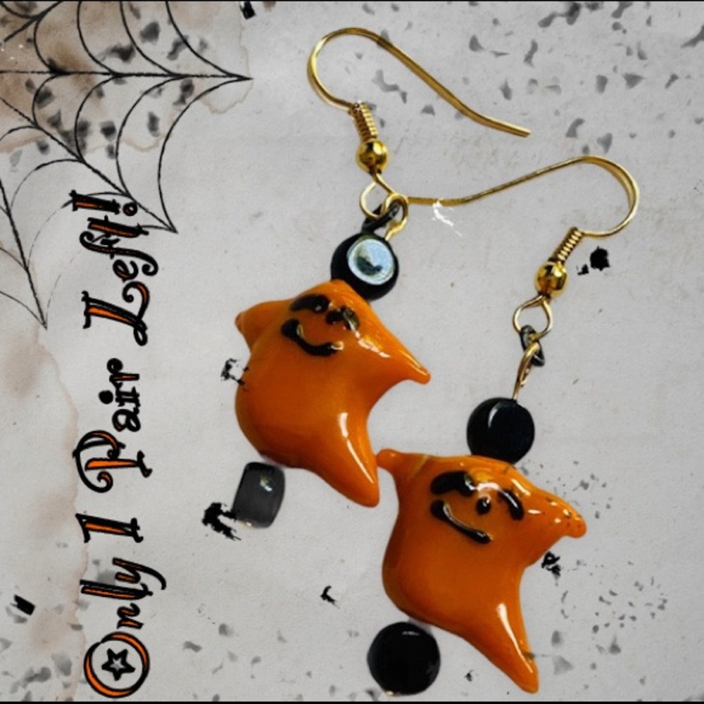 Cute Orange Ghost Earrings Dangle - Picture 3 of 5